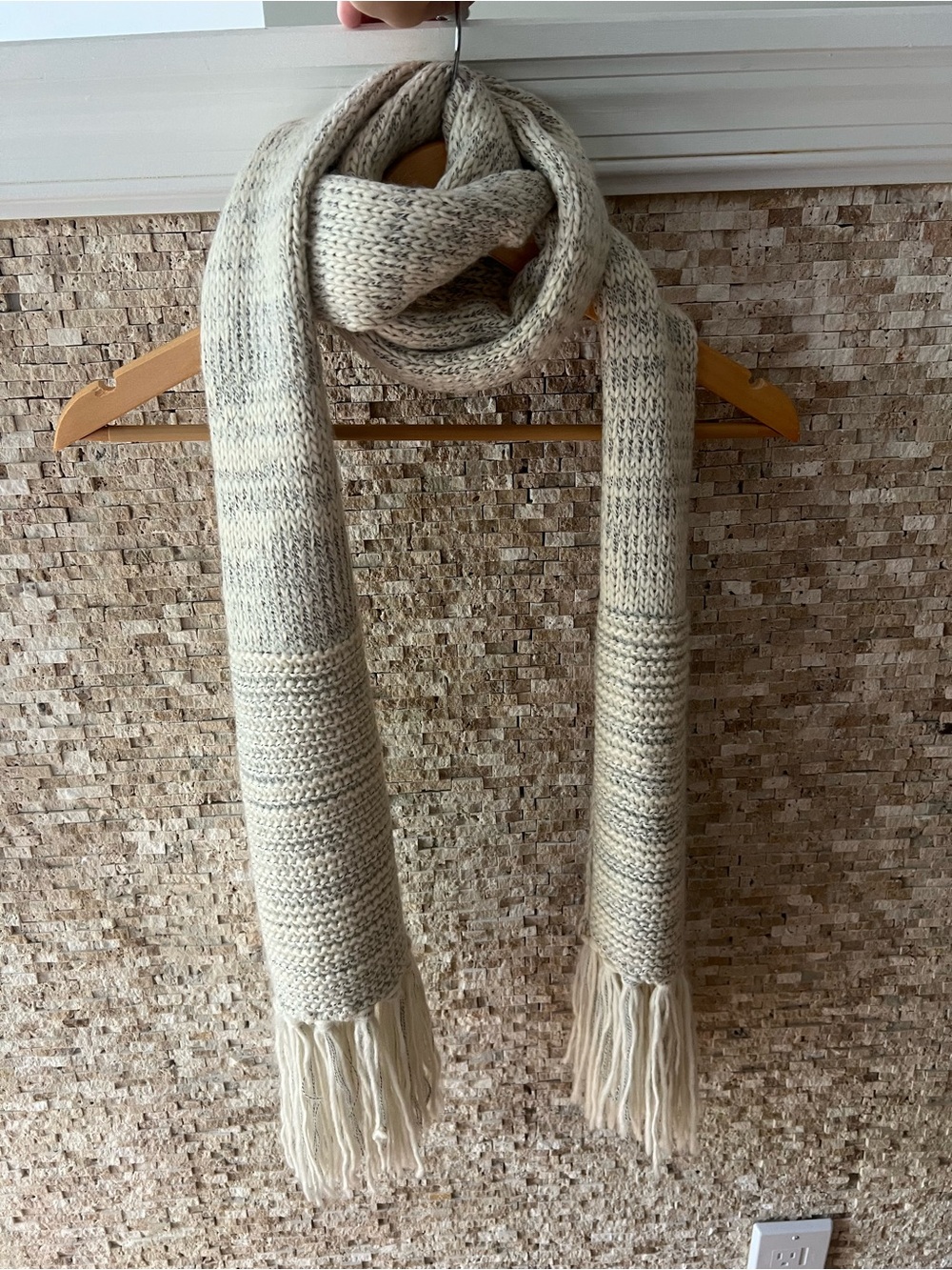 Universal Thread Neutral Cream Knit Fringe Scarf